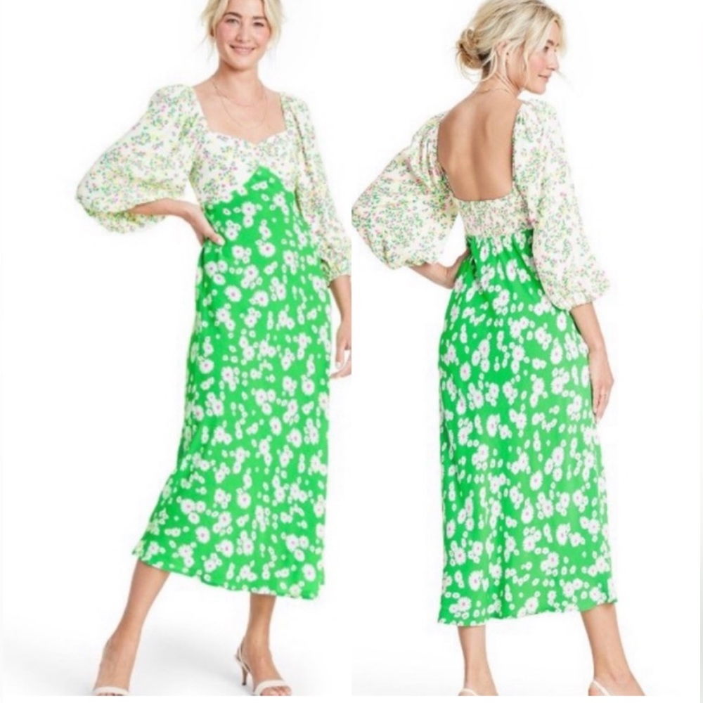 RIXO Green and White Floral Maxi Dress